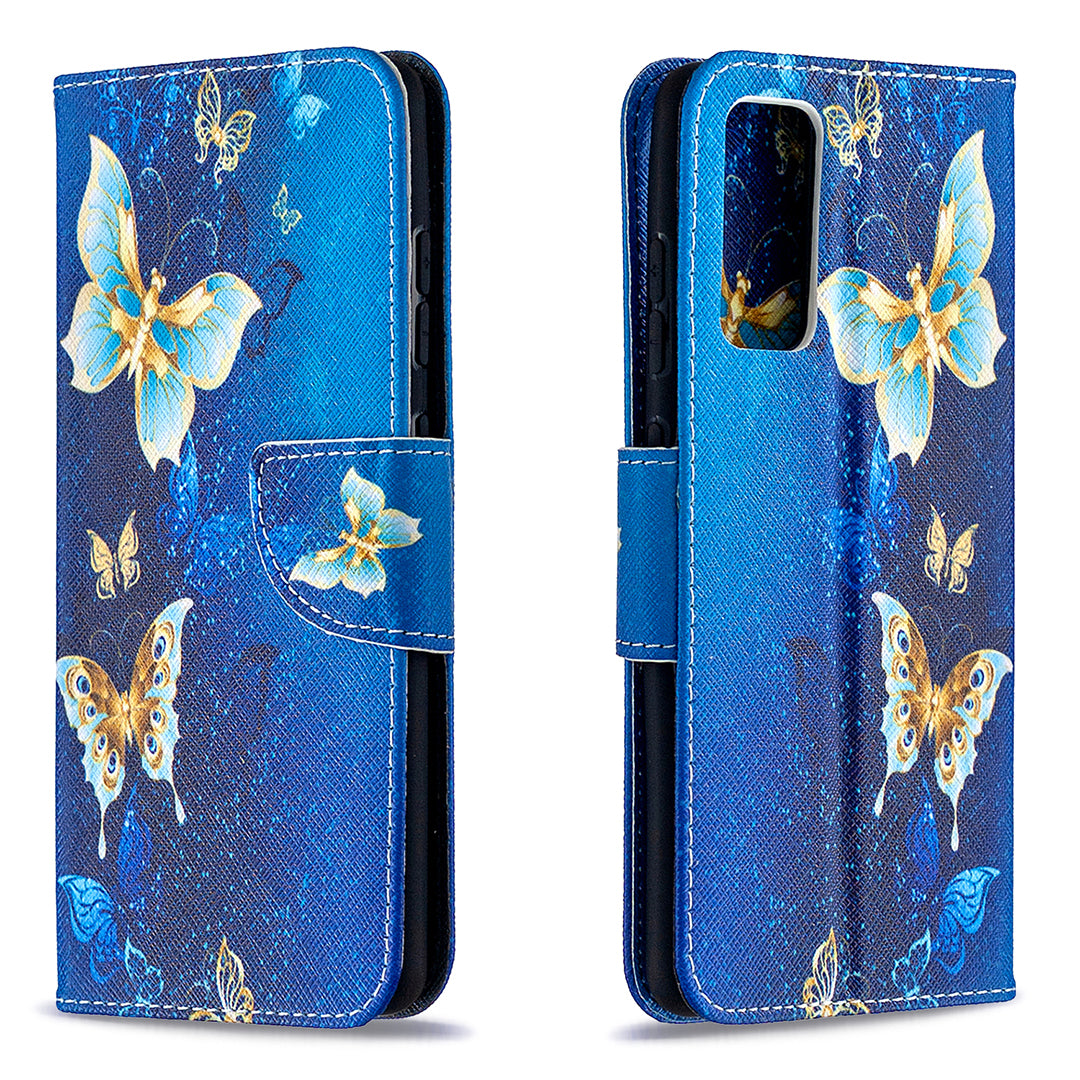 Pattern Printing Case Wallet Stand Leather Cover Protector for Samsung Galaxy S20 FE 4G/FE 5G/S20 Lite/S20 FE 2022 - Blue Butterfly