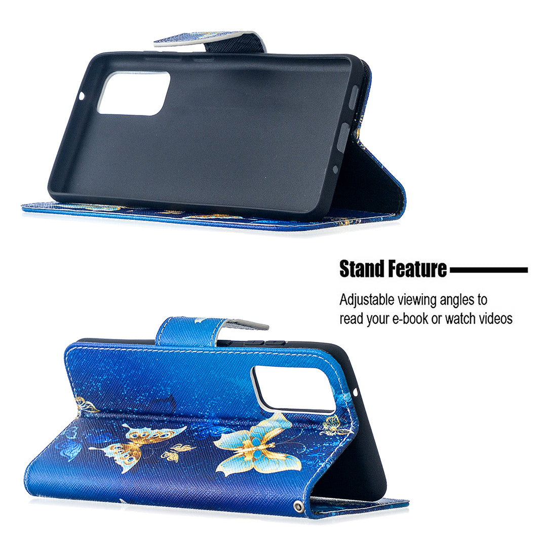 Pattern Printing Case Wallet Stand Leather Cover Protector for Samsung Galaxy S20 FE 4G/FE 5G/S20 Lite/S20 FE 2022 - Blue Butterfly