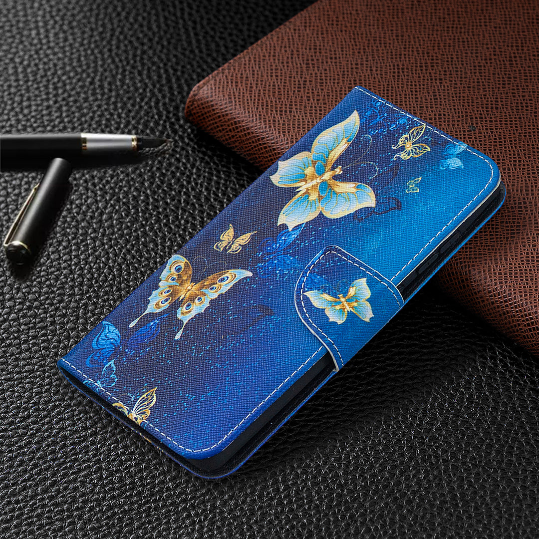 Pattern Printing Case Wallet Stand Leather Cover Protector for Samsung Galaxy S20 FE 4G/FE 5G/S20 Lite/S20 FE 2022 - Blue Butterfly