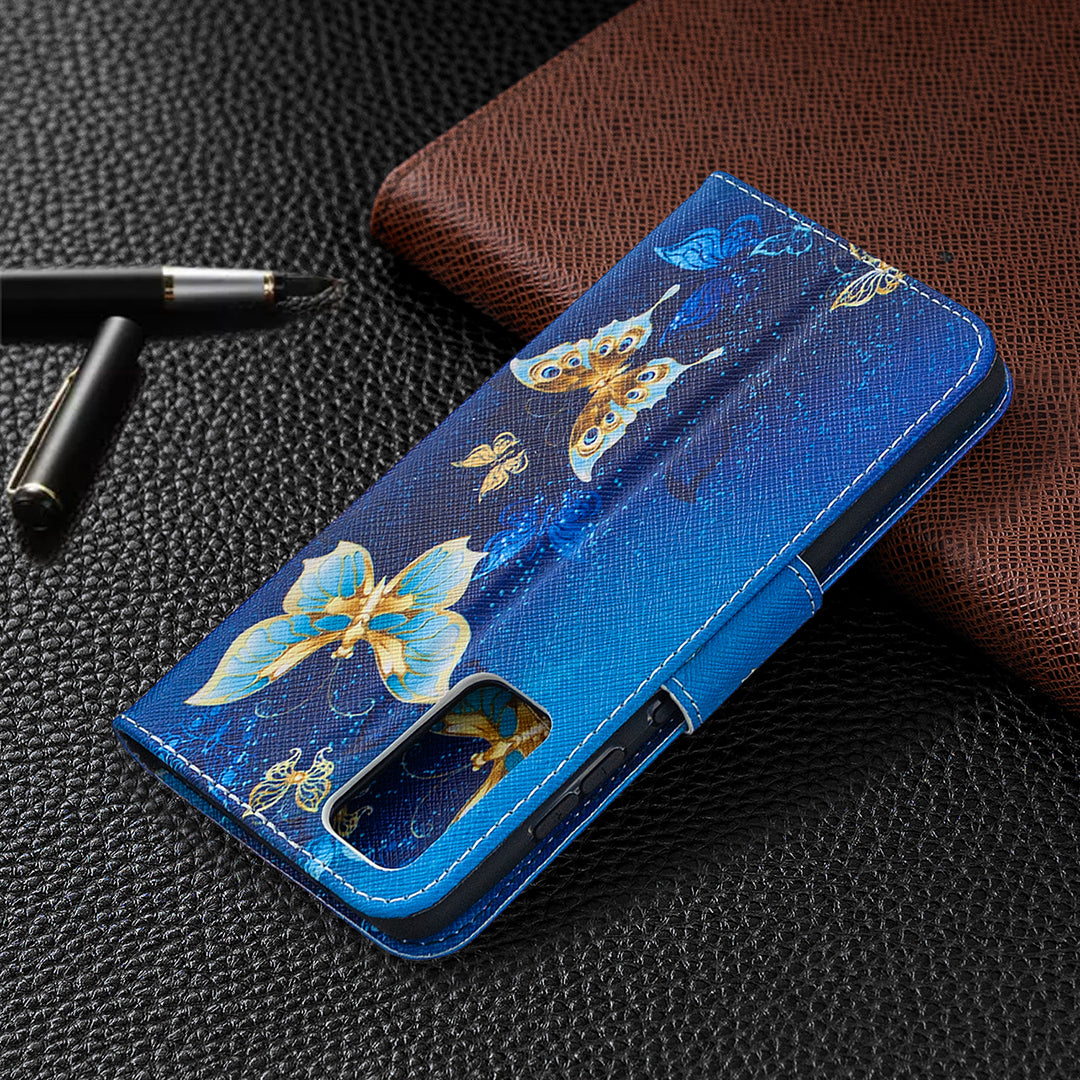 Pattern Printing Case Wallet Stand Leather Cover Protector for Samsung Galaxy S20 FE 4G/FE 5G/S20 Lite/S20 FE 2022 - Blue Butterfly