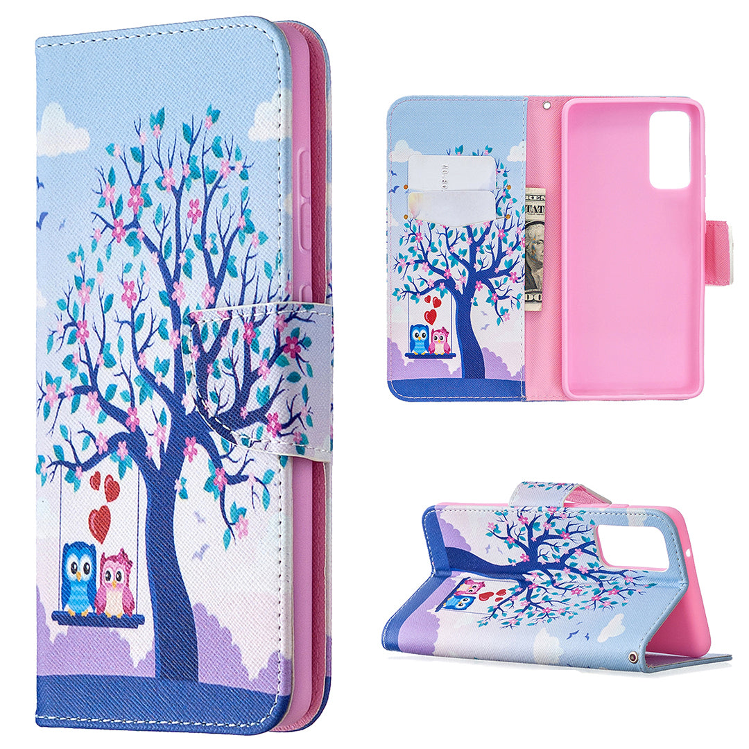 Pattern Printing Case Wallet Stand Leather Cover Protector for Samsung Galaxy S20 FE 4G/FE 5G/S20 Lite/S20 FE 2022 - Owls On The Street