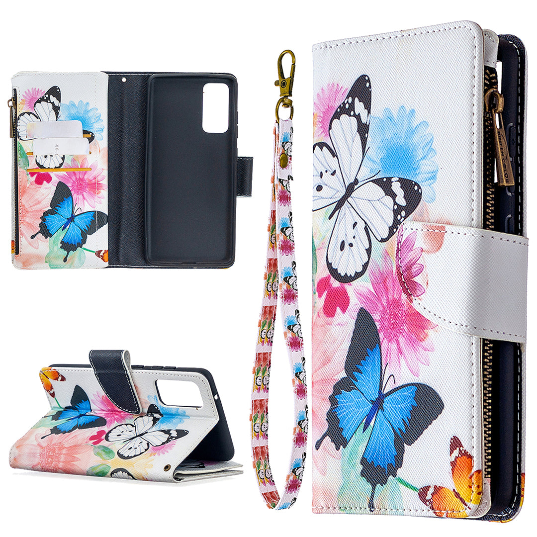 Pattern Printing Case Wallet Stand Leather Cover Protector for Samsung Galaxy S20 FE 4G/FE 5G/S20 Lite/S20 FE 2022 - Butterfly