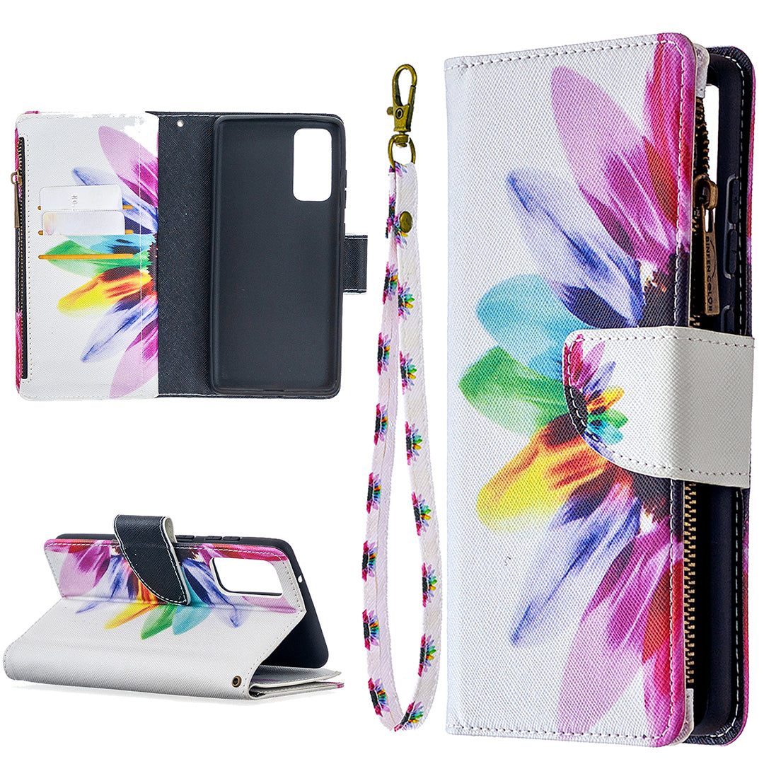 Pattern Printing Case Wallet Stand Leather Cover Protector for Samsung Galaxy S20 FE 4G/FE 5G/S20 Lite/S20 FE 2022 - Flower