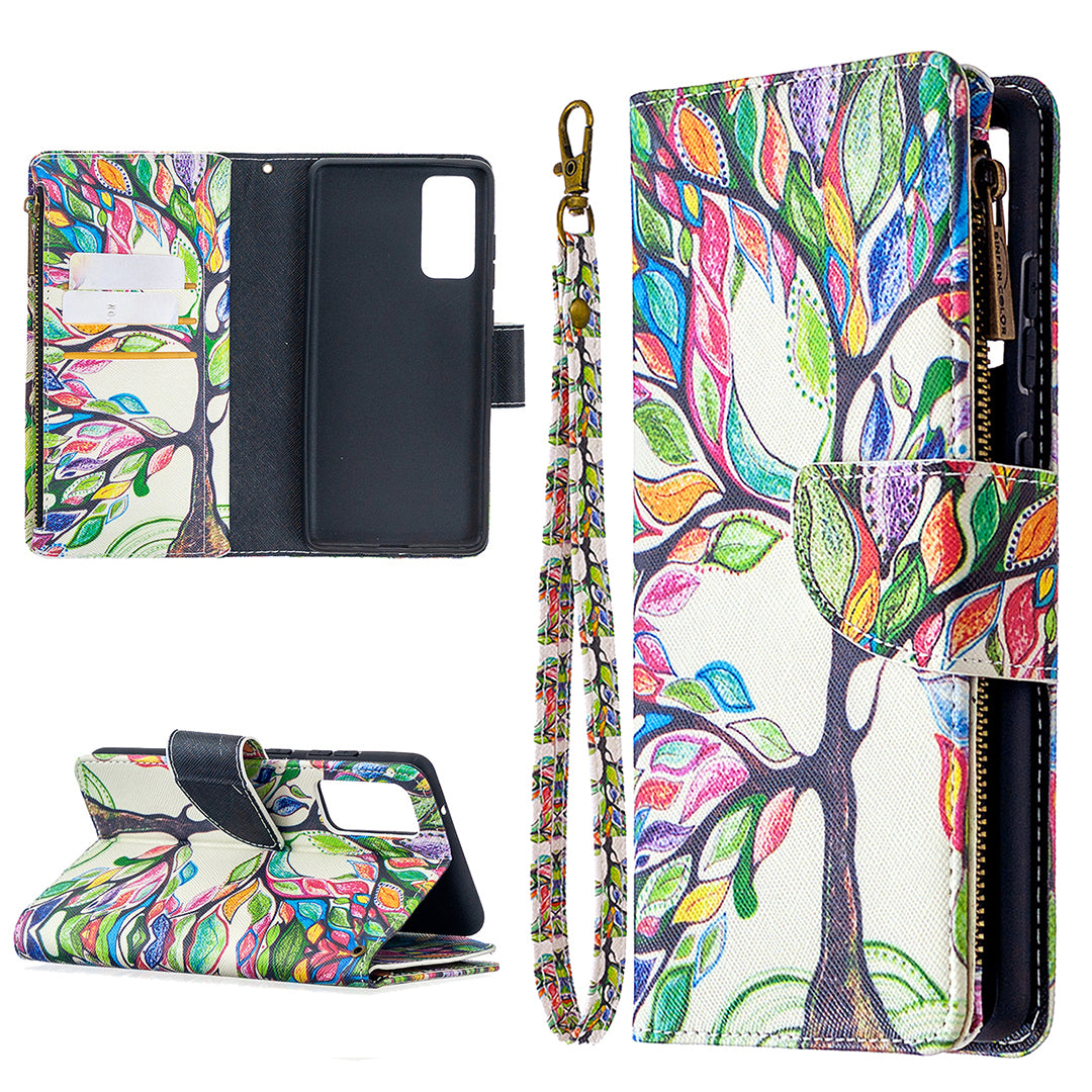 Pattern Printing Case Wallet Stand Leather Cover Protector for Samsung Galaxy S20 FE 4G/FE 5G/S20 Lite/S20 FE 2022 - Colorized Tree