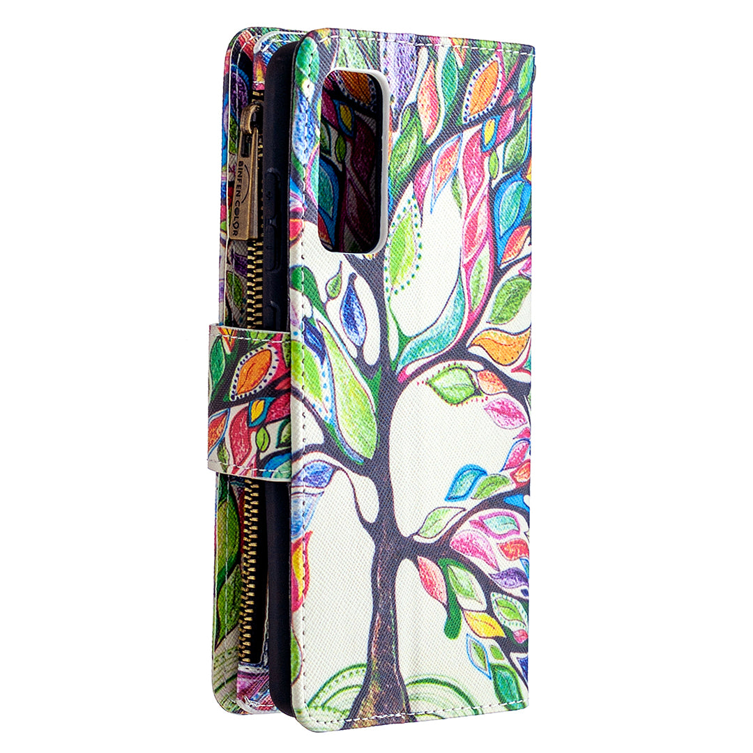 Pattern Printing Case Wallet Stand Leather Cover Protector for Samsung Galaxy S20 FE 4G/FE 5G/S20 Lite/S20 FE 2022 - Colorized Tree