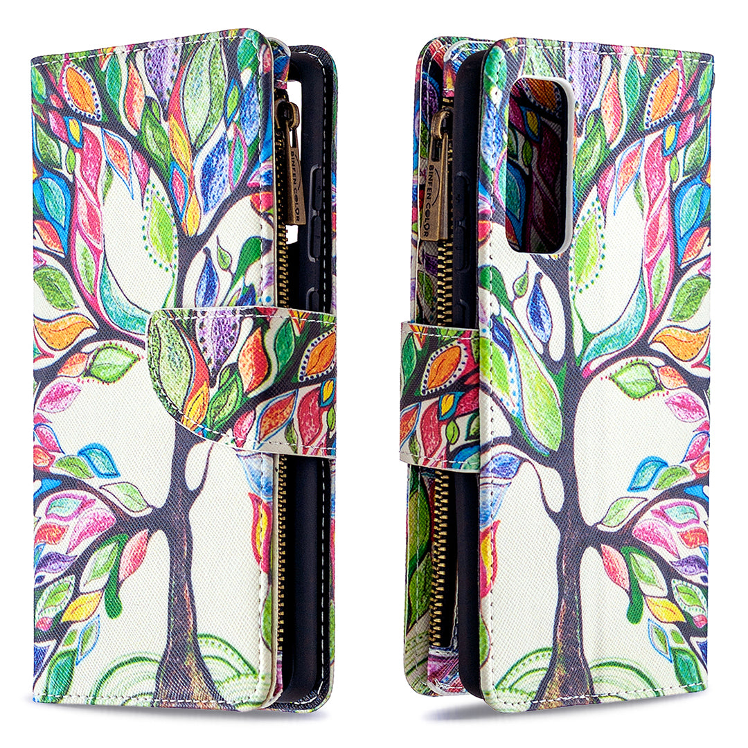 Pattern Printing Case Wallet Stand Leather Cover Protector for Samsung Galaxy S20 FE 4G/FE 5G/S20 Lite/S20 FE 2022 - Colorized Tree