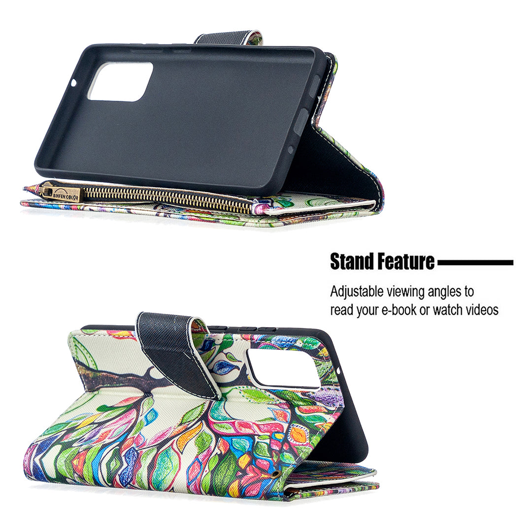 Pattern Printing Case Wallet Stand Leather Cover Protector for Samsung Galaxy S20 FE 4G/FE 5G/S20 Lite/S20 FE 2022 - Colorized Tree