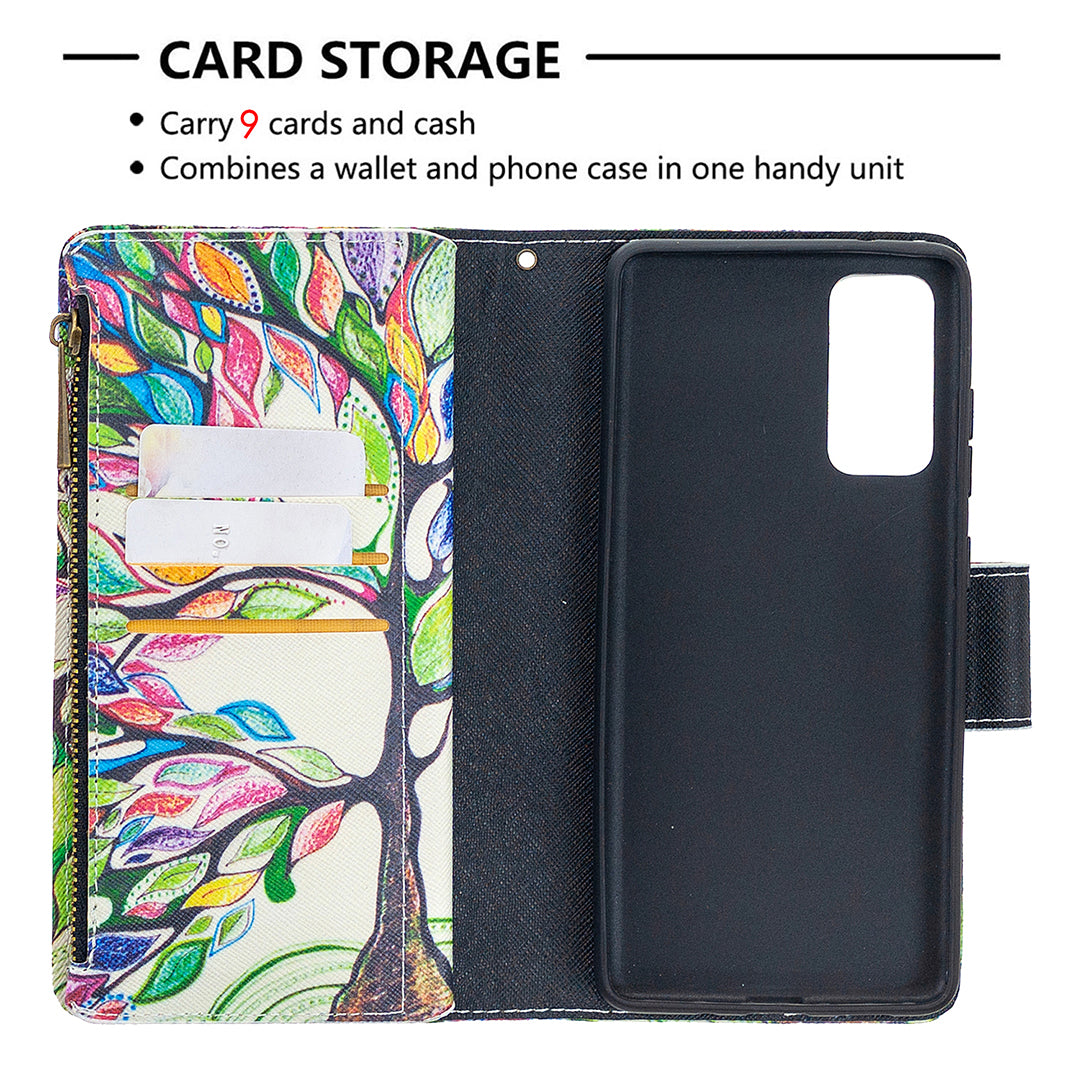 Pattern Printing Case Wallet Stand Leather Cover Protector for Samsung Galaxy S20 FE 4G/FE 5G/S20 Lite/S20 FE 2022 - Colorized Tree