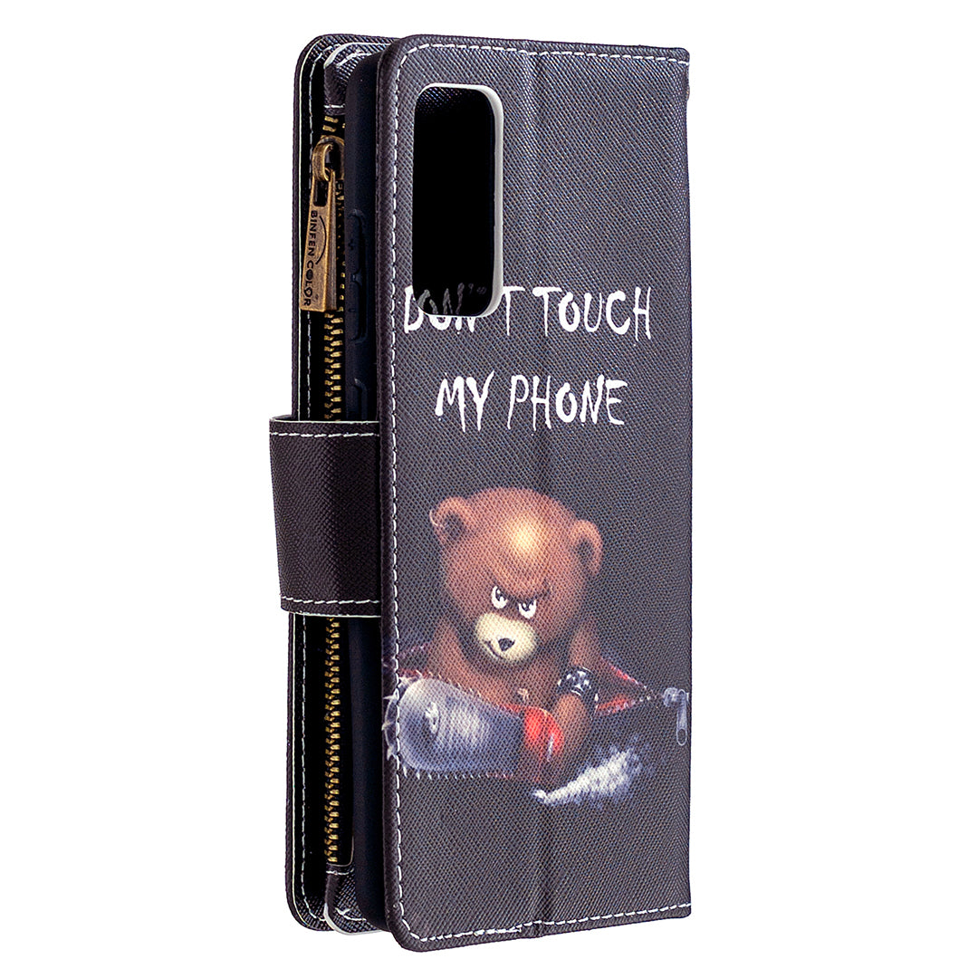 Pattern Printing Case Wallet Stand Leather Cover Protector for Samsung Galaxy S20 FE 4G/FE 5G/S20 Lite/S20 FE 2022 - Bear