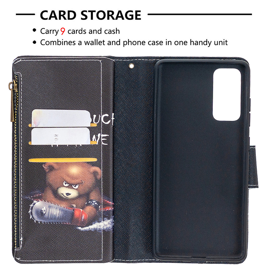 Pattern Printing Case Wallet Stand Leather Cover Protector for Samsung Galaxy S20 FE 4G/FE 5G/S20 Lite/S20 FE 2022 - Bear