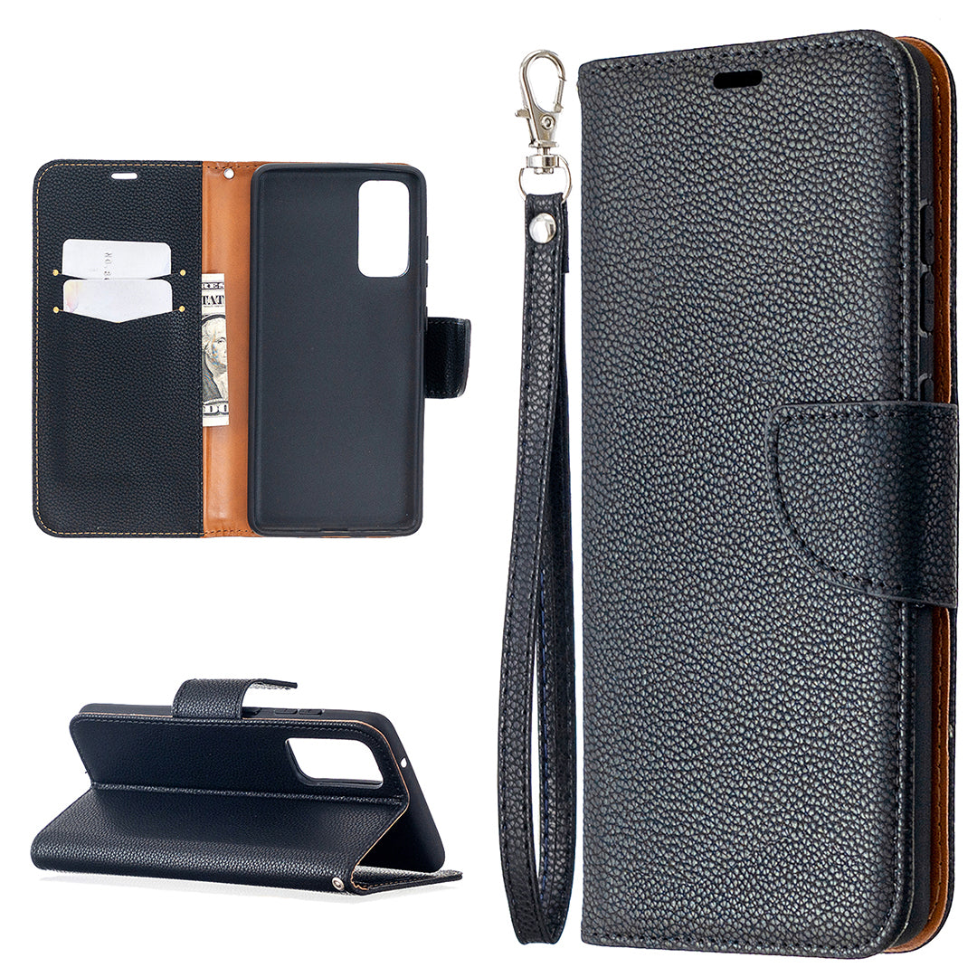 Litchi Surface with Wallet Leather Stand Case for Samsung Galaxy S20 FE 4G/FE 5G/S20 Lite/S20 FE 2022 - Black