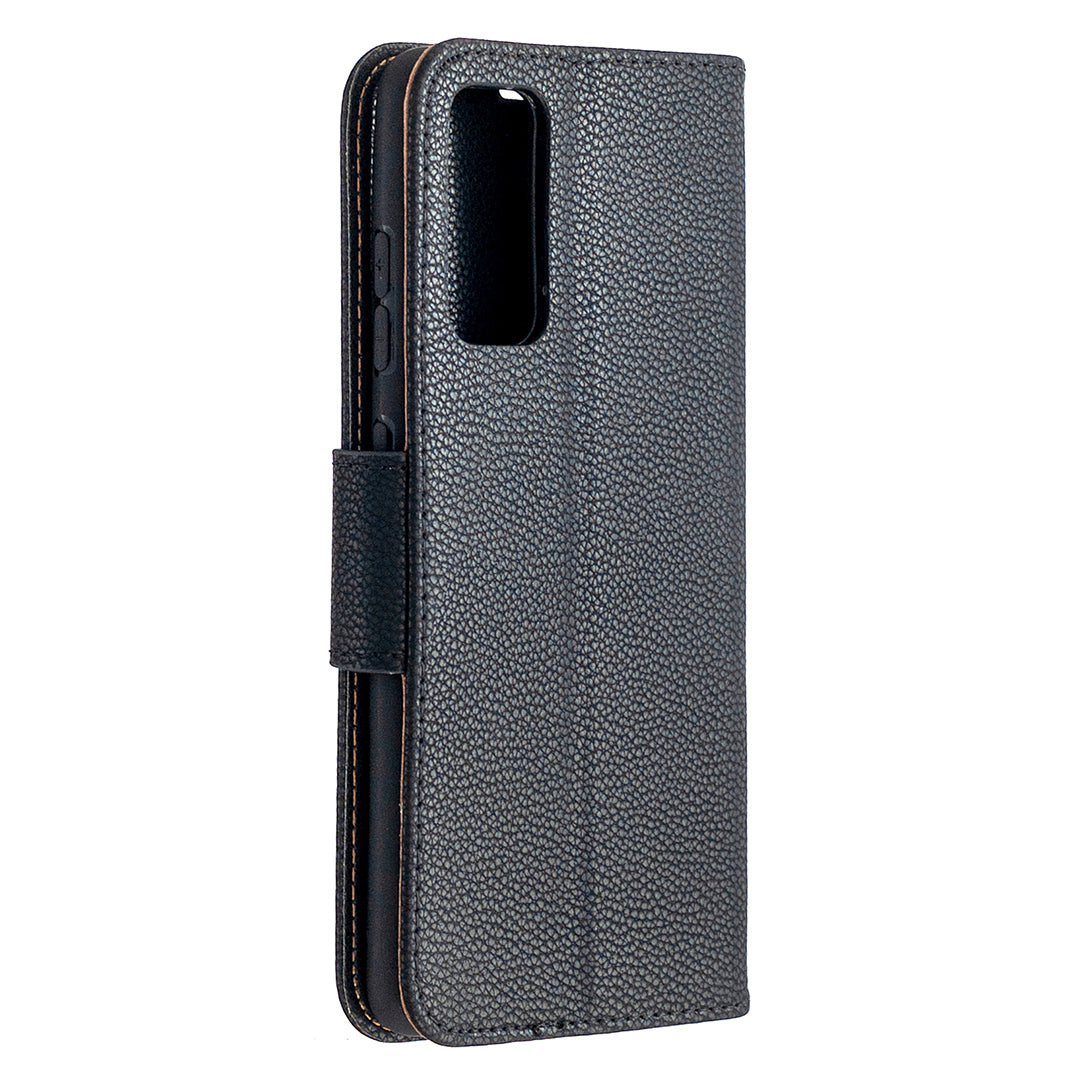 Litchi Surface with Wallet Leather Stand Case for Samsung Galaxy S20 FE 4G/FE 5G/S20 Lite/S20 FE 2022 - Black