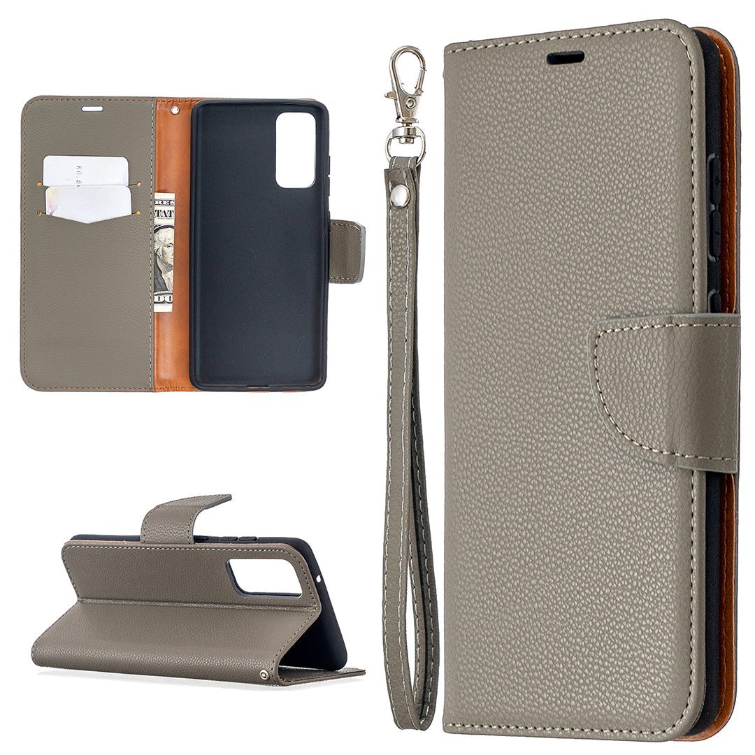 Litchi Surface with Wallet Leather Stand Case for Samsung Galaxy S20 FE 4G/FE 5G/S20 Lite/S20 FE 2022 - Grey