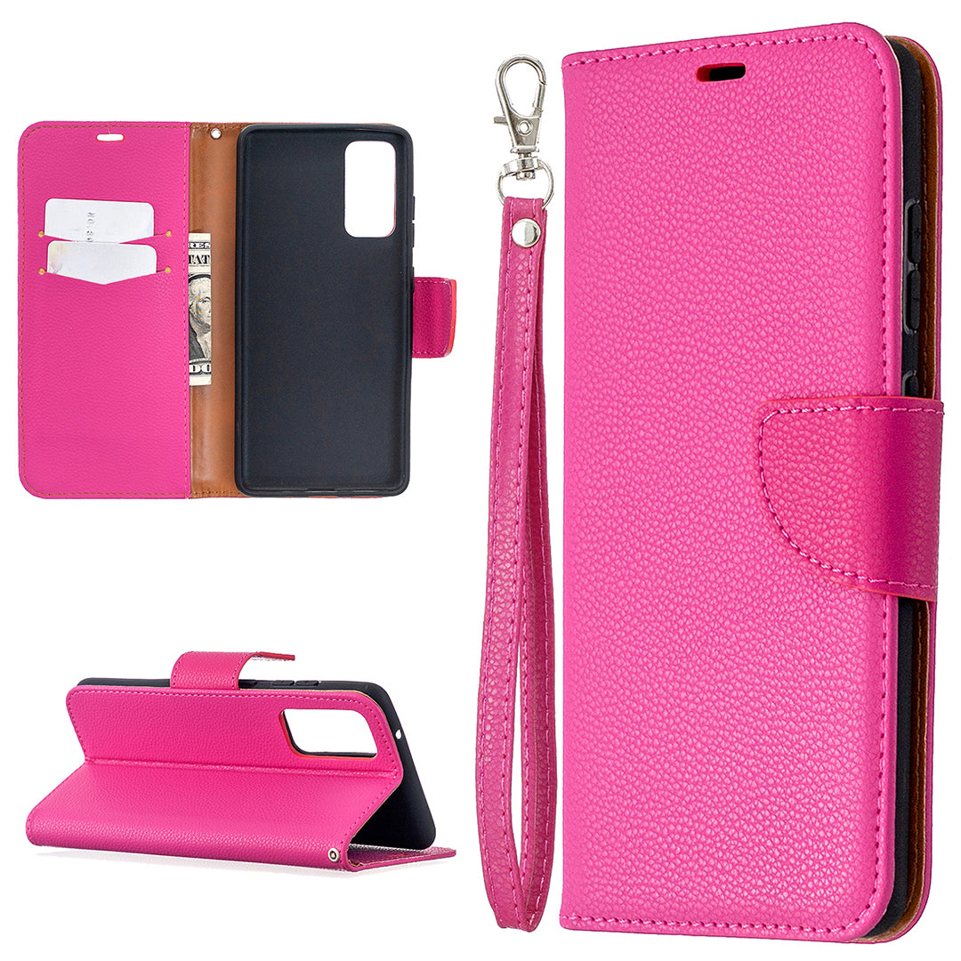 Litchi Surface with Wallet Leather Stand Case for Samsung Galaxy S20 FE 4G/FE 5G/S20 Lite/S20 FE 2022 - Rose