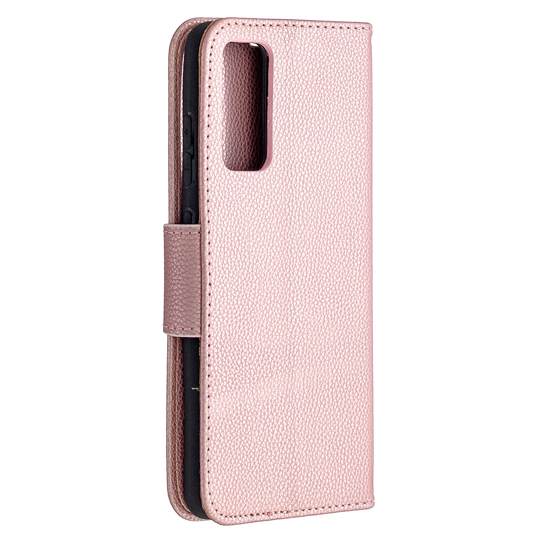 Litchi Surface with Wallet Leather Stand Case for Samsung Galaxy S20 FE 4G/FE 5G/S20 Lite/S20 FE 2022 - Rose Gold