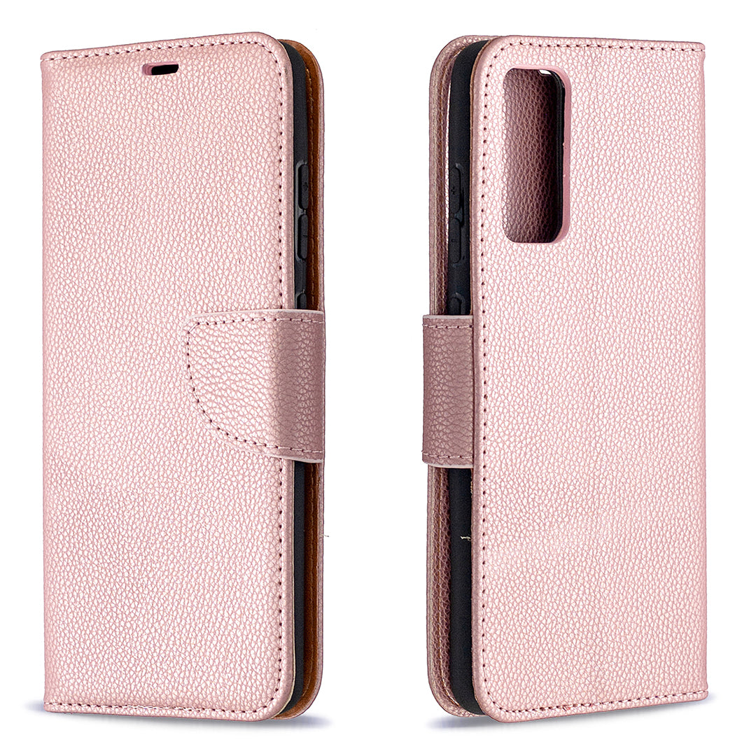 Litchi Surface with Wallet Leather Stand Case for Samsung Galaxy S20 FE 4G/FE 5G/S20 Lite/S20 FE 2022 - Rose Gold