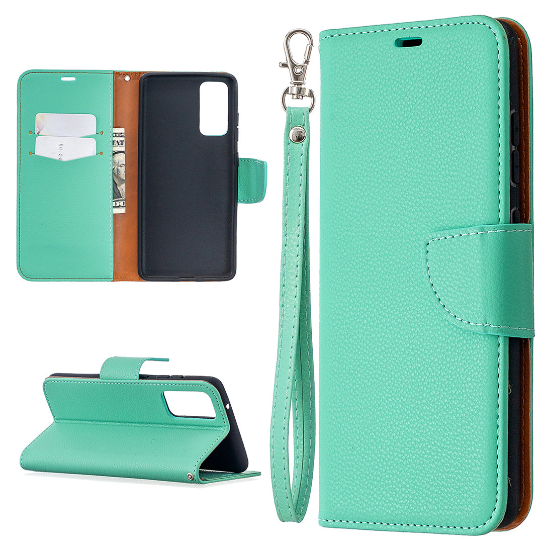 Litchi Surface with Wallet Leather Stand Case for Samsung Galaxy S20 FE 4G/FE 5G/S20 Lite/S20 FE 2022 - Green