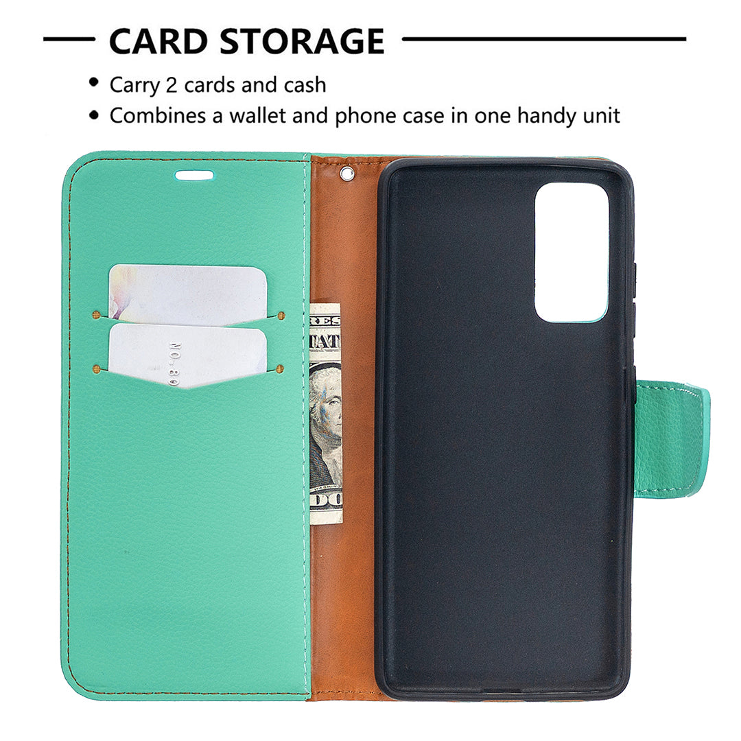 Litchi Surface with Wallet Leather Stand Case for Samsung Galaxy S20 FE 4G/FE 5G/S20 Lite/S20 FE 2022 - Green