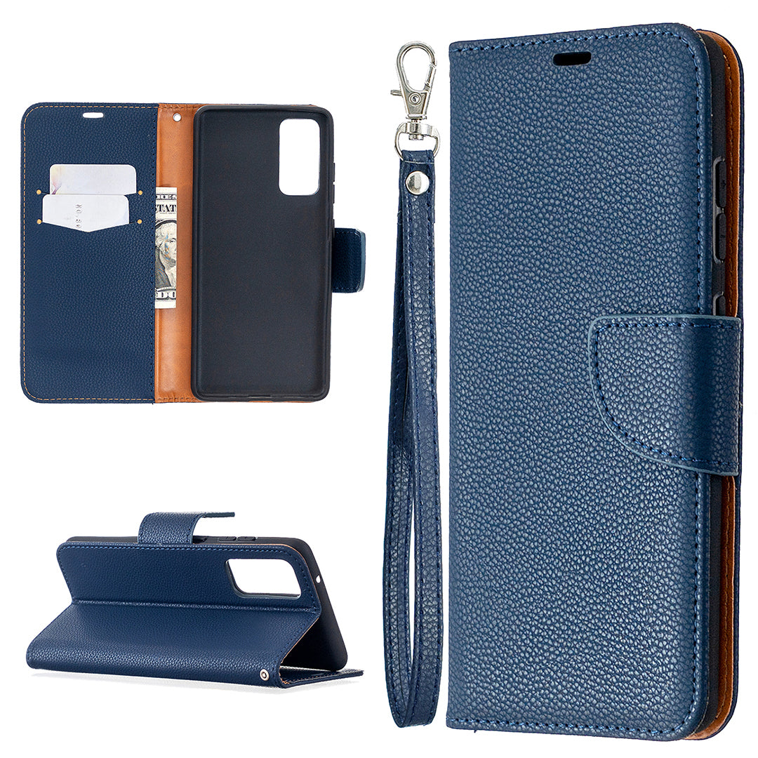 Litchi Surface with Wallet Leather Stand Case for Samsung Galaxy S20 FE 4G/FE 5G/S20 Lite/S20 FE 2022 - Blue