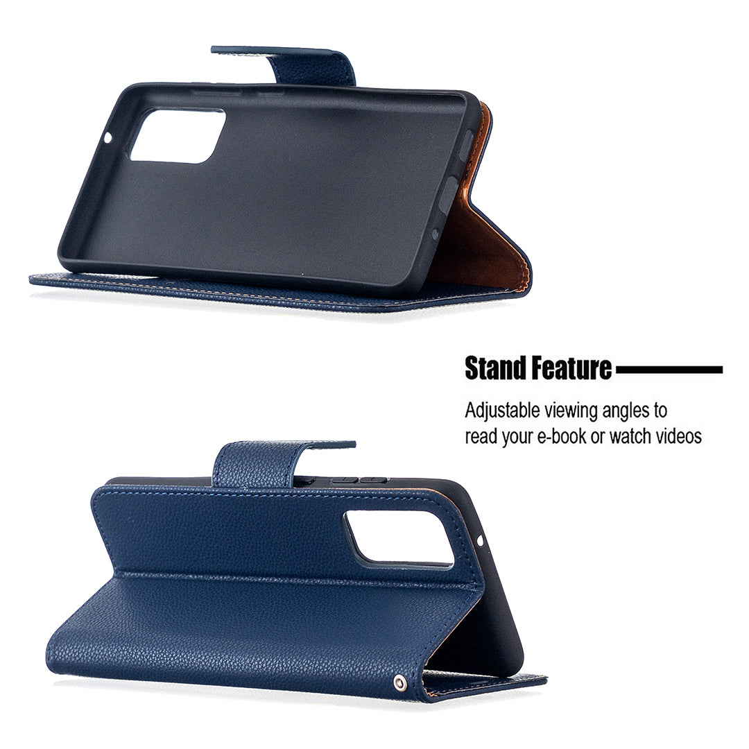 Litchi Surface with Wallet Leather Stand Case for Samsung Galaxy S20 FE 4G/FE 5G/S20 Lite/S20 FE 2022 - Blue