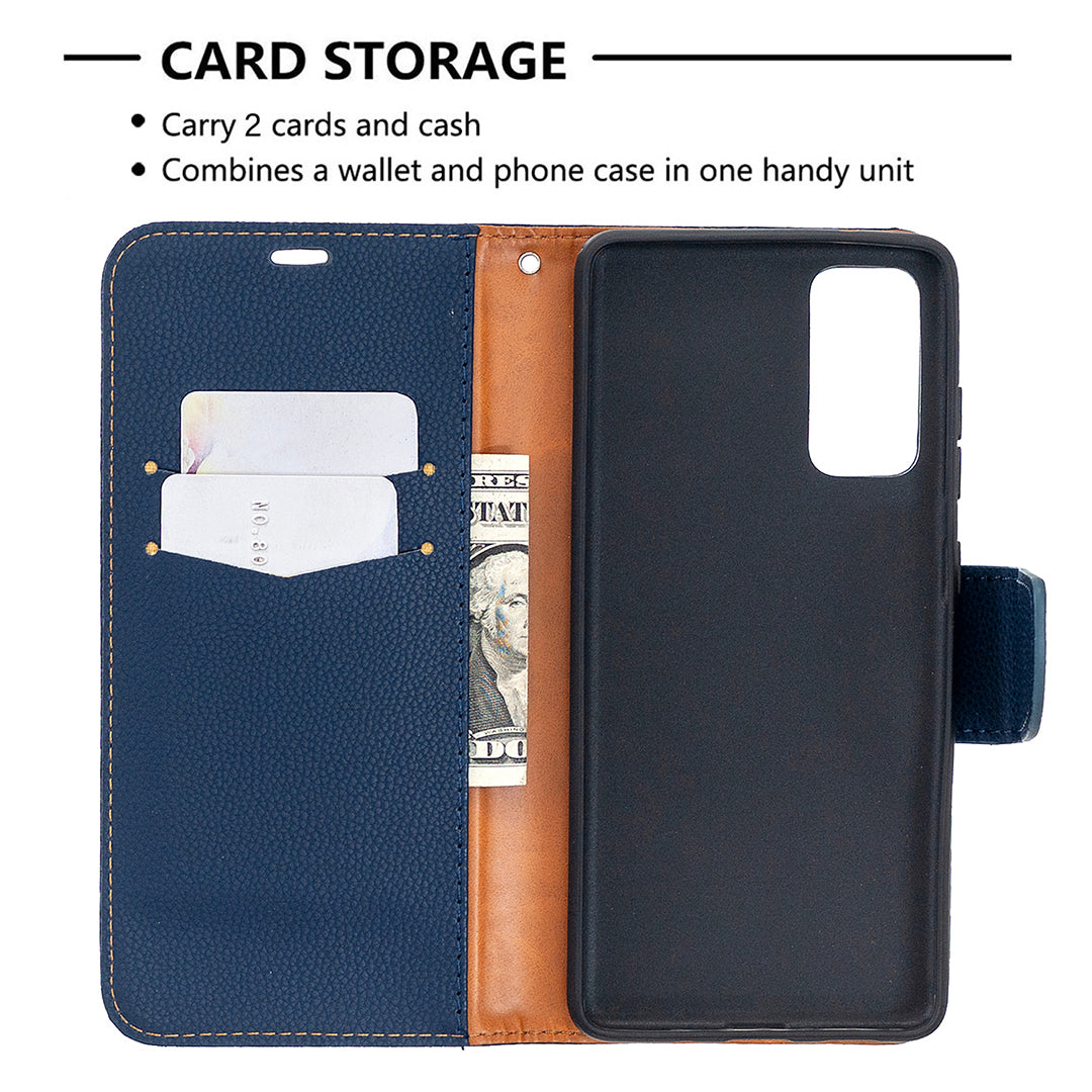 Litchi Surface with Wallet Leather Stand Case for Samsung Galaxy S20 FE 4G/FE 5G/S20 Lite/S20 FE 2022 - Blue