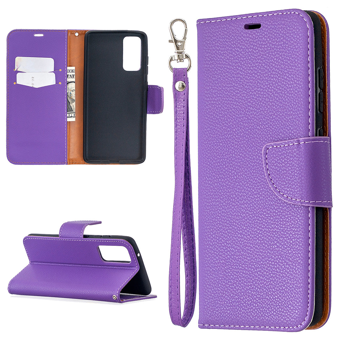 Litchi Surface with Wallet Leather Stand Case for Samsung Galaxy S20 FE 4G/FE 5G/S20 Lite/S20 FE 2022 - Purple