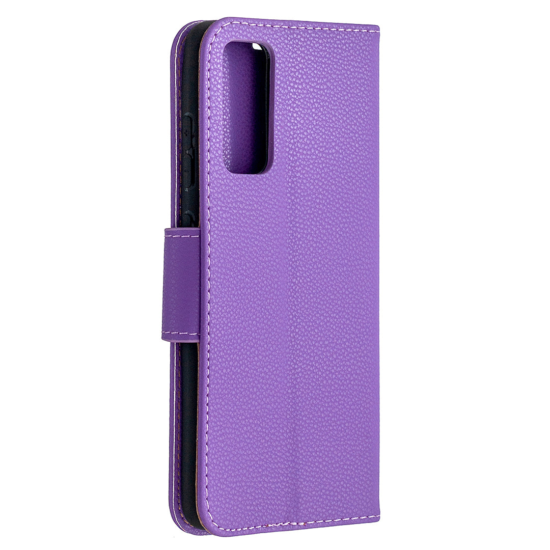 Litchi Surface with Wallet Leather Stand Case for Samsung Galaxy S20 FE 4G/FE 5G/S20 Lite/S20 FE 2022 - Purple