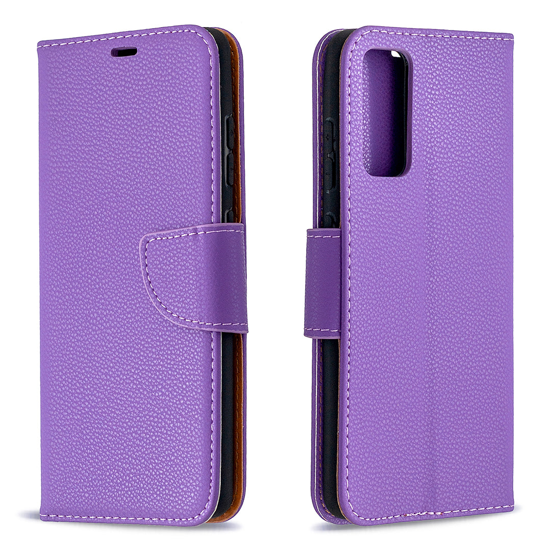 Litchi Surface with Wallet Leather Stand Case for Samsung Galaxy S20 FE 4G/FE 5G/S20 Lite/S20 FE 2022 - Purple