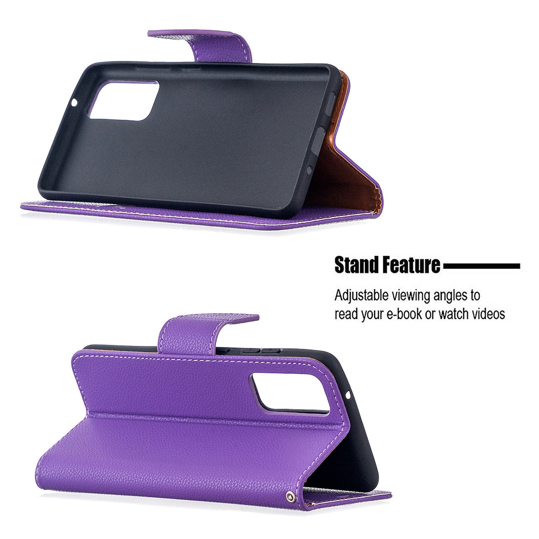 Litchi Surface with Wallet Leather Stand Case for Samsung Galaxy S20 FE 4G/FE 5G/S20 Lite/S20 FE 2022 - Purple