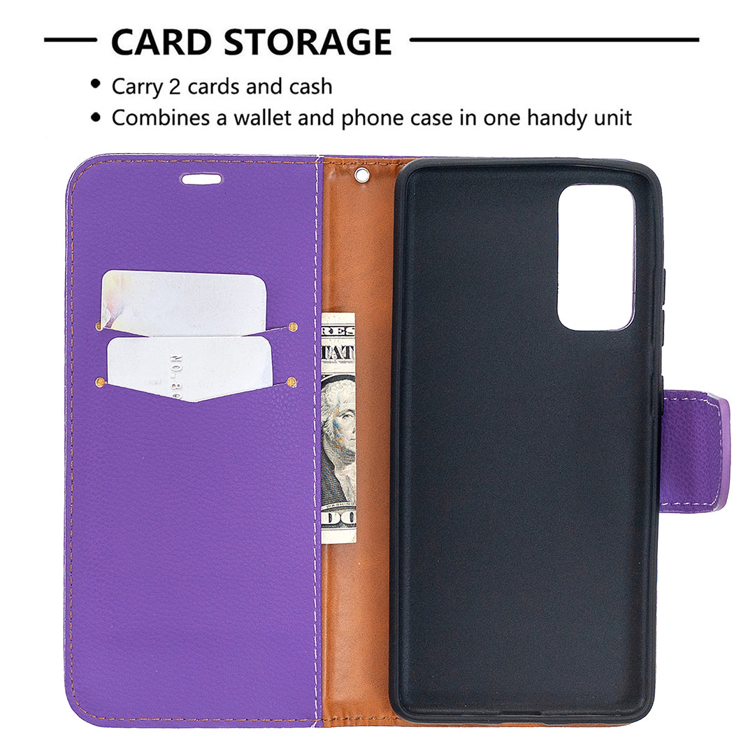 Litchi Surface with Wallet Leather Stand Case for Samsung Galaxy S20 FE 4G/FE 5G/S20 Lite/S20 FE 2022 - Purple