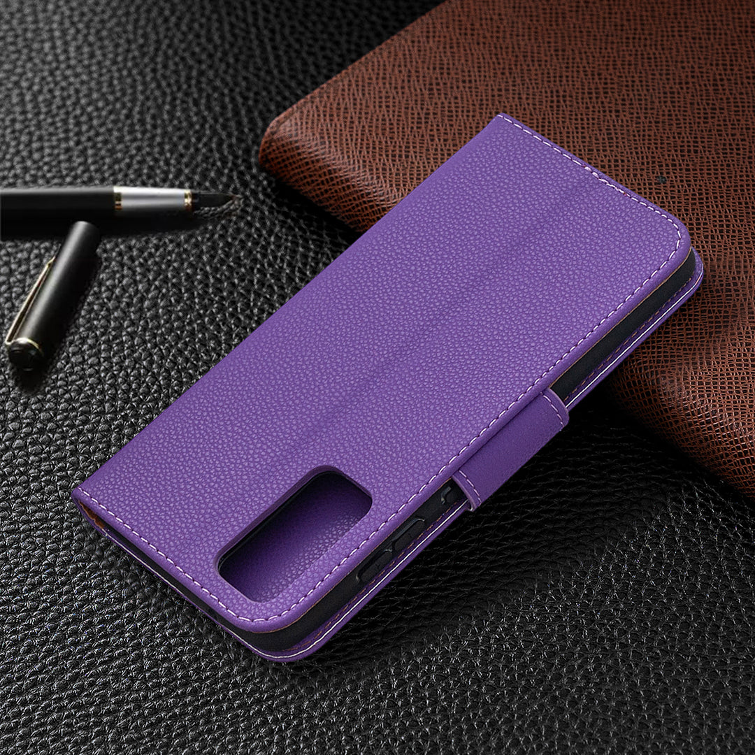 Litchi Surface with Wallet Leather Stand Case for Samsung Galaxy S20 FE 4G/FE 5G/S20 Lite/S20 FE 2022 - Purple