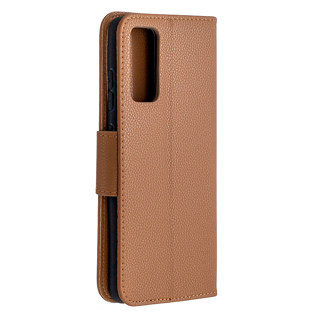 Litchi Surface with Wallet Leather Stand Case for Samsung Galaxy S20 FE 4G/FE 5G/S20 Lite/S20 FE 2022 - Brown