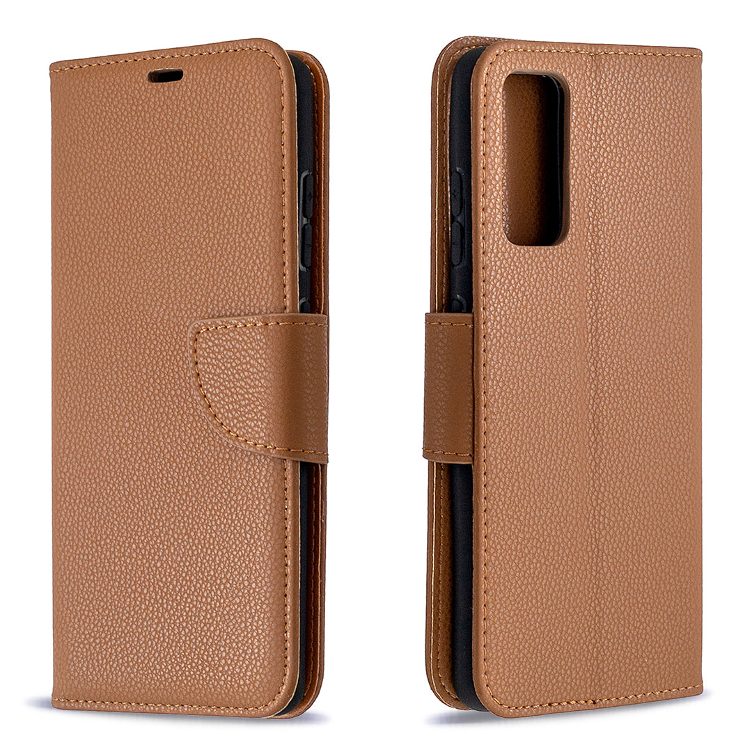 Litchi Surface with Wallet Leather Stand Case for Samsung Galaxy S20 FE 4G/FE 5G/S20 Lite/S20 FE 2022 - Brown