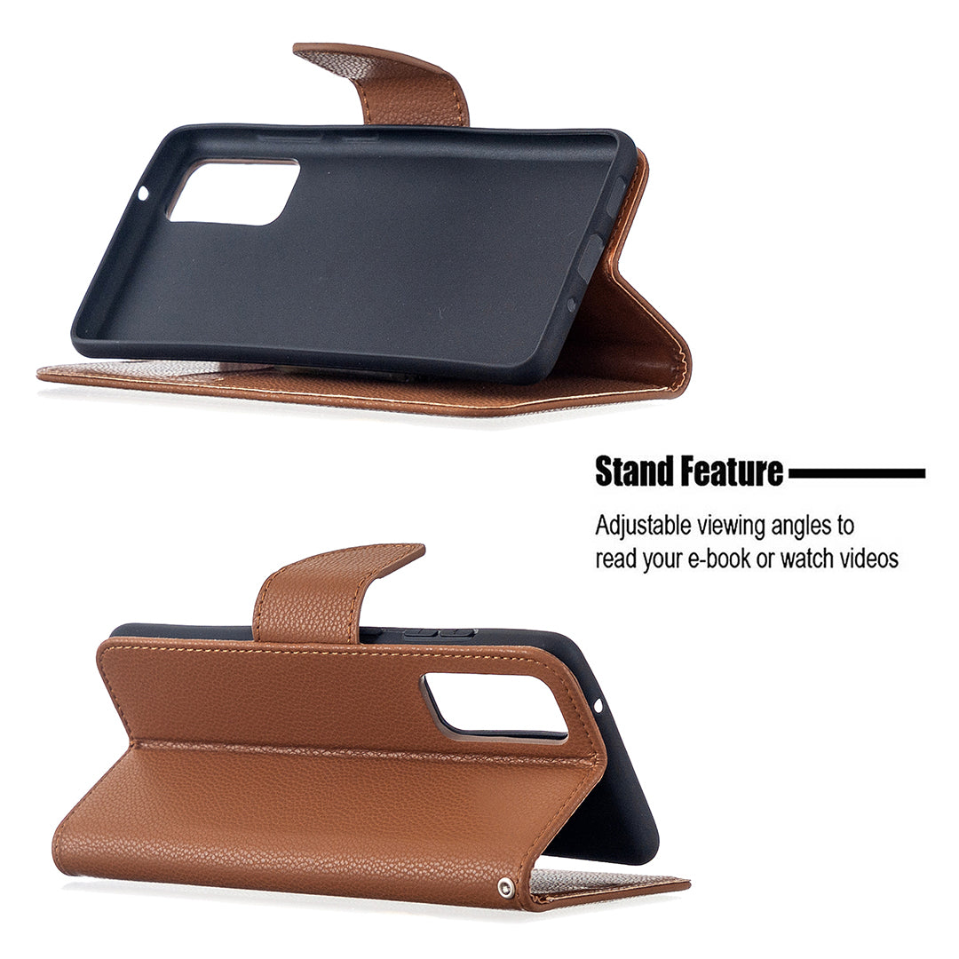 Litchi Surface with Wallet Leather Stand Case for Samsung Galaxy S20 FE 4G/FE 5G/S20 Lite/S20 FE 2022 - Brown