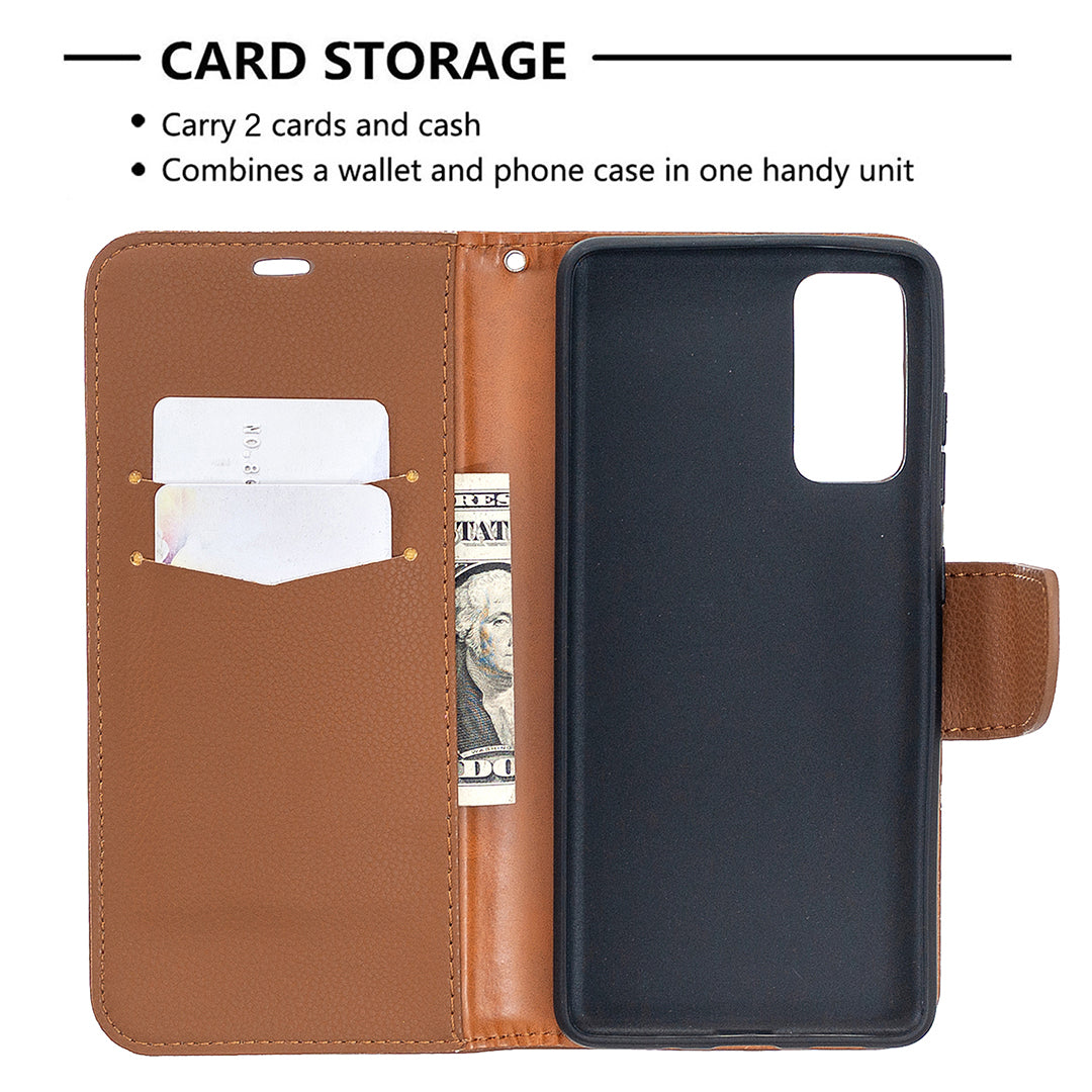 Litchi Surface with Wallet Leather Stand Case for Samsung Galaxy S20 FE 4G/FE 5G/S20 Lite/S20 FE 2022 - Brown