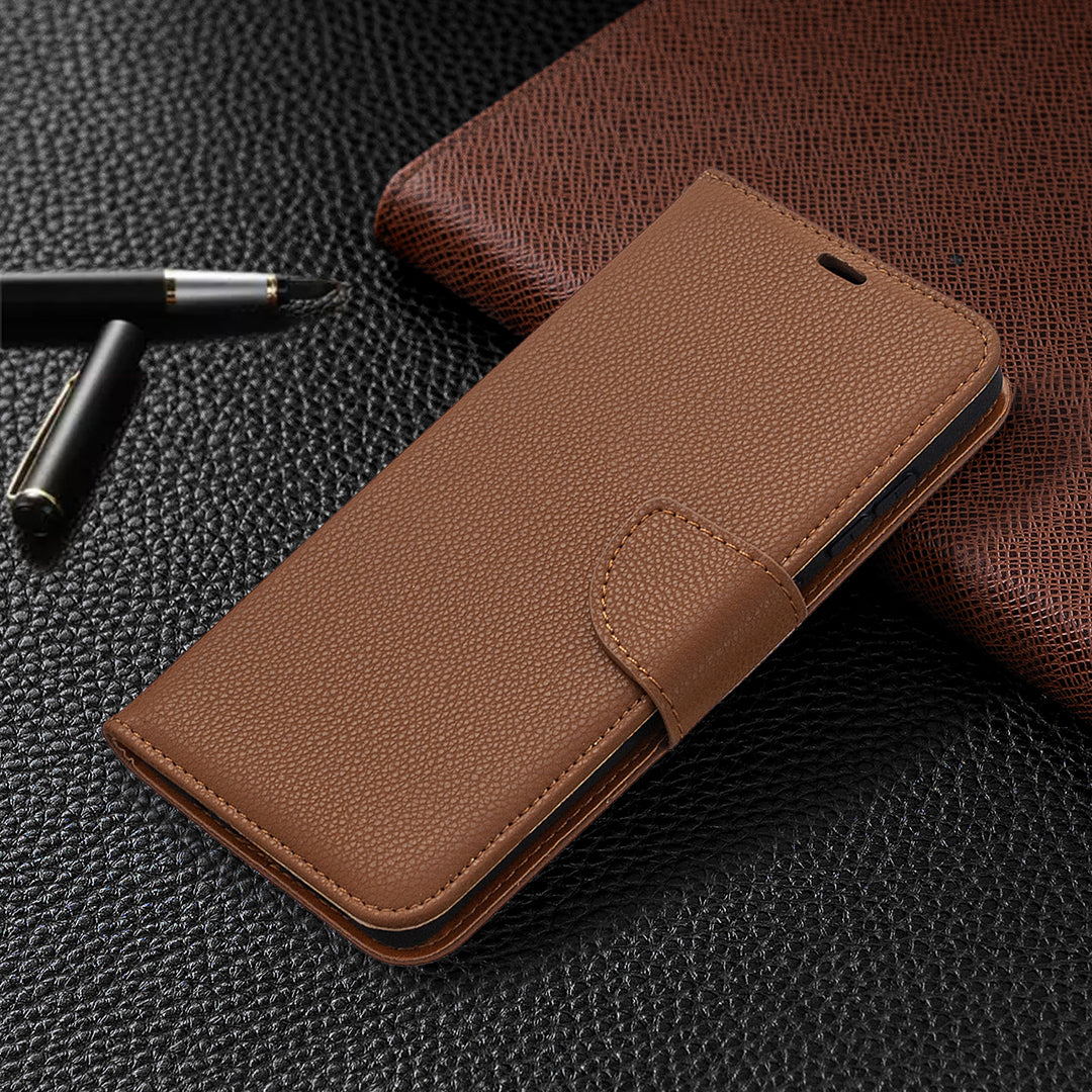 Litchi Surface with Wallet Leather Stand Case for Samsung Galaxy S20 FE 4G/FE 5G/S20 Lite/S20 FE 2022 - Brown