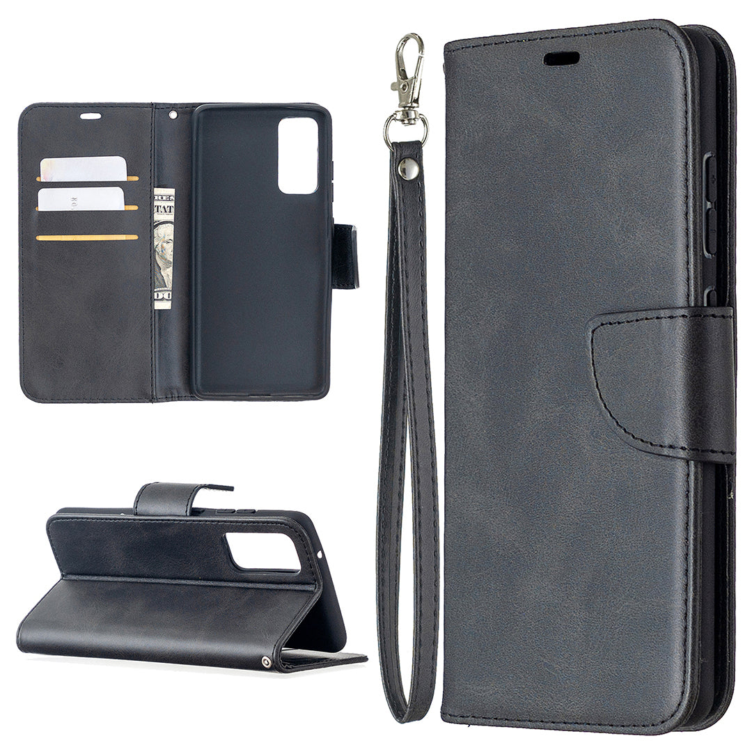 PU Leather Wallet Stand Phone Case for Samsung Galaxy S20 FE 4G/FE 5G/S20 Lite/S20 FE 2022 - Black