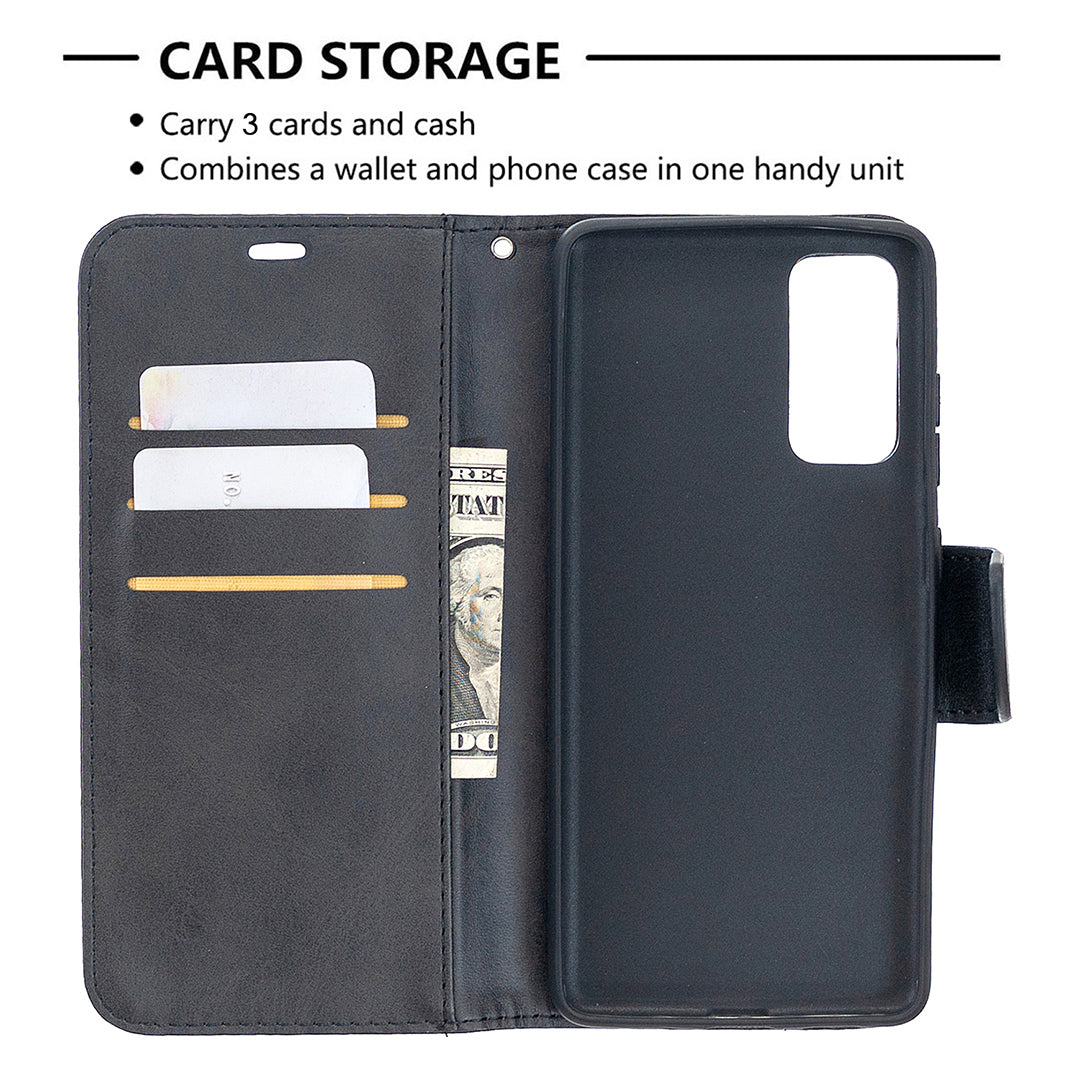 PU Leather Wallet Stand Phone Case for Samsung Galaxy S20 FE 4G/FE 5G/S20 Lite/S20 FE 2022 - Black