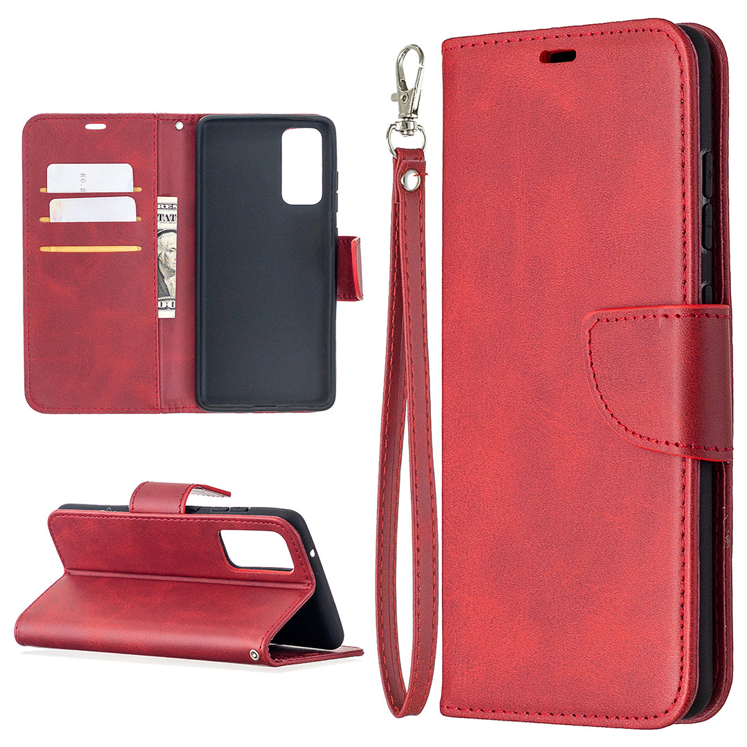 PU Leather Wallet Stand Phone Case for Samsung Galaxy S20 FE 4G/FE 5G/S20 Lite/S20 FE 2022 - Red