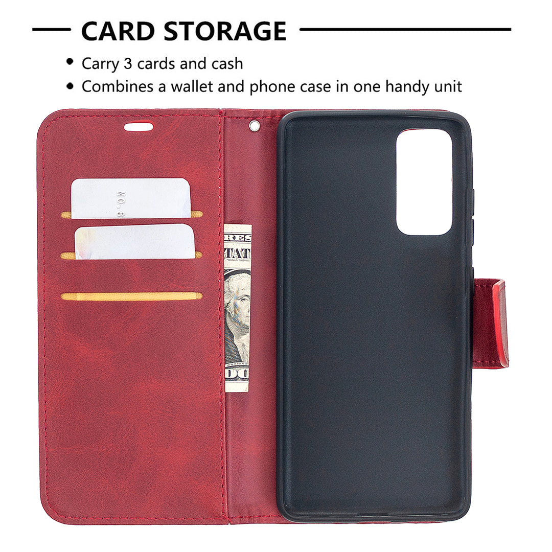 PU Leather Wallet Stand Phone Case for Samsung Galaxy S20 FE 4G/FE 5G/S20 Lite/S20 FE 2022 - Red