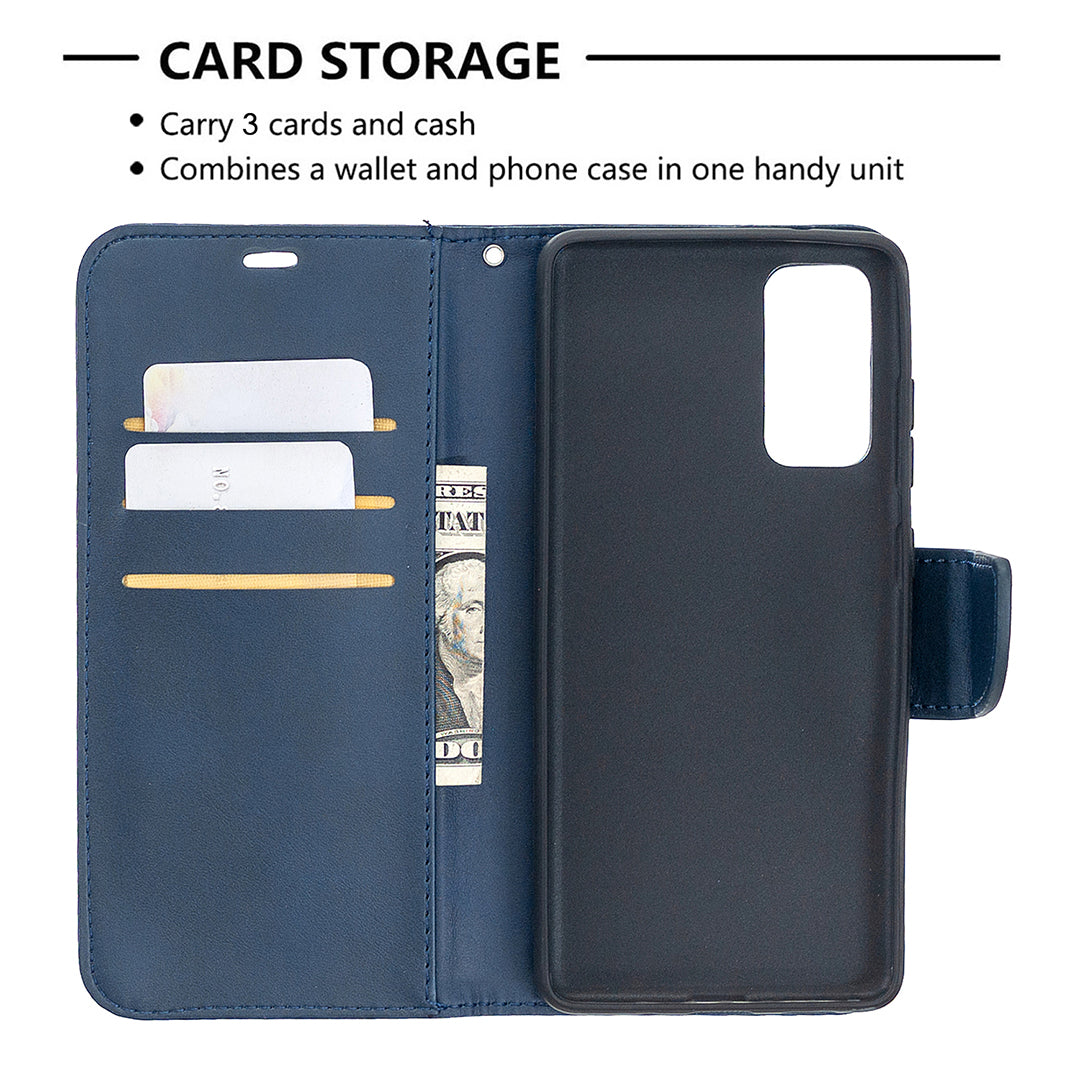 PU Leather Wallet Stand Phone Case for Samsung Galaxy S20 FE 4G/FE 5G/S20 Lite/S20 FE 2022 - Blue