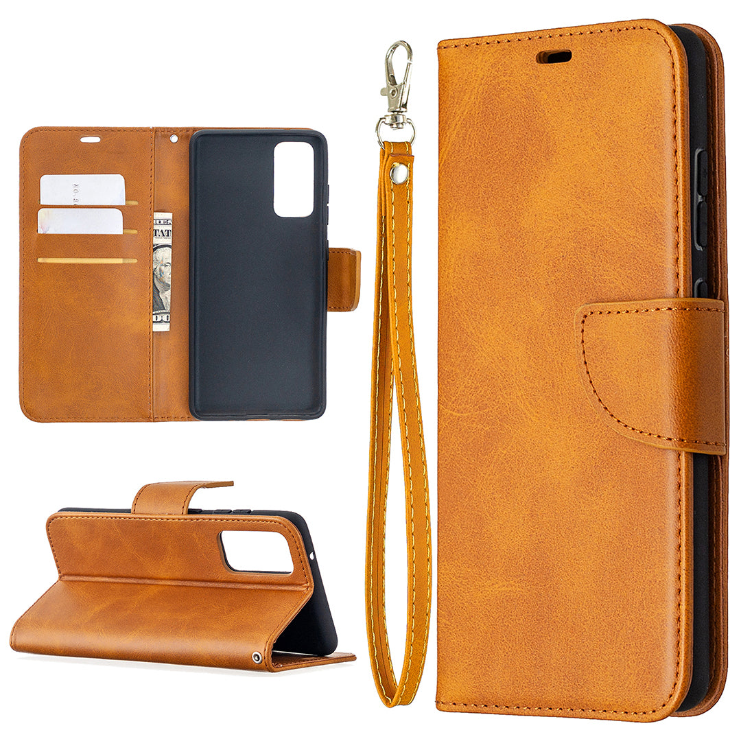 PU Leather Wallet Stand Phone Case for Samsung Galaxy S20 FE 4G/FE 5G/S20 Lite/S20 FE 2022 - Brown