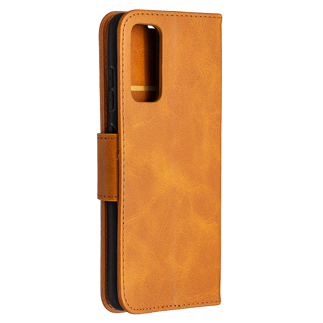 PU Leather Wallet Stand Phone Case for Samsung Galaxy S20 FE 4G/FE 5G/S20 Lite/S20 FE 2022 - Brown