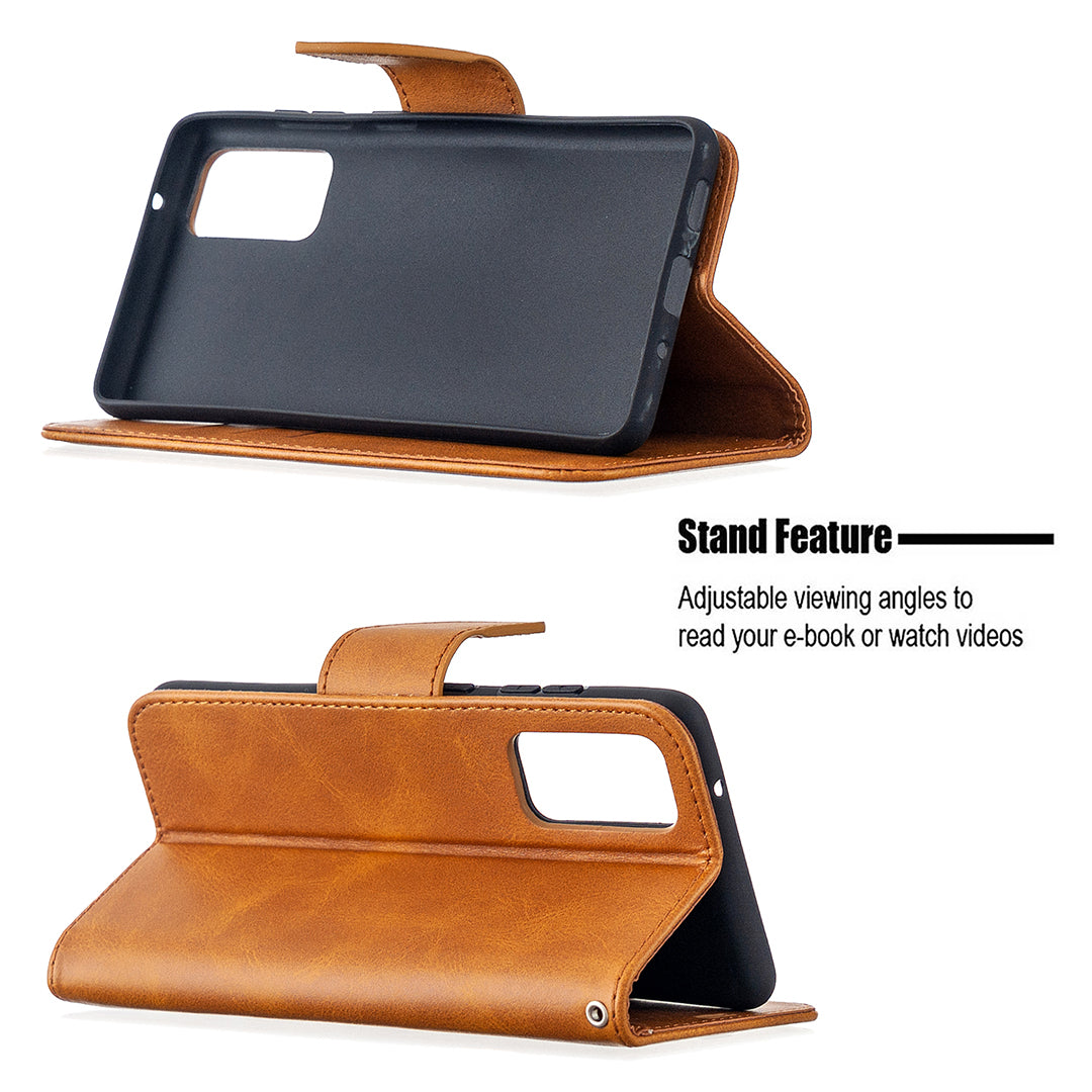 PU Leather Wallet Stand Phone Case for Samsung Galaxy S20 FE 4G/FE 5G/S20 Lite/S20 FE 2022 - Brown