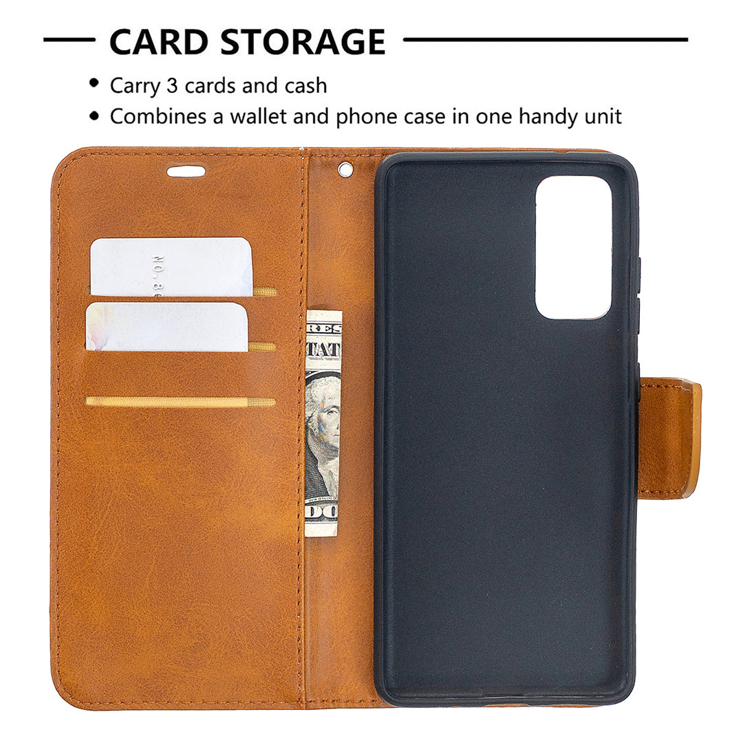 PU Leather Wallet Stand Phone Case for Samsung Galaxy S20 FE 4G/FE 5G/S20 Lite/S20 FE 2022 - Brown