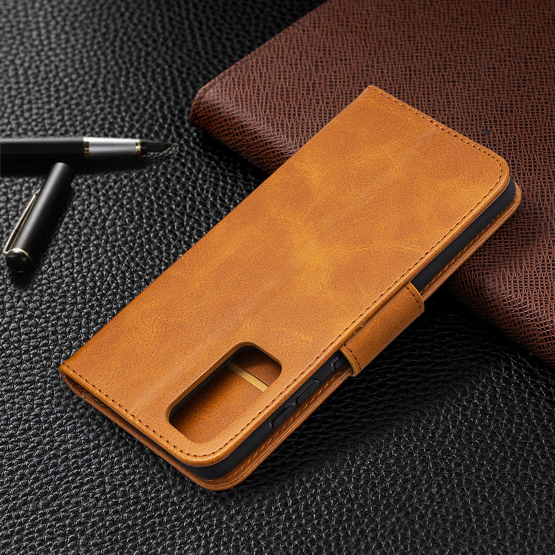 PU Leather Wallet Stand Phone Case for Samsung Galaxy S20 FE 4G/FE 5G/S20 Lite/S20 FE 2022 - Brown