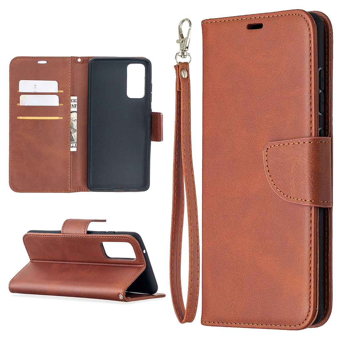 PU Leather Wallet Stand Phone Case for Samsung Galaxy S20 FE 4G/FE 5G/S20 Lite/S20 FE 2022 - Coffee