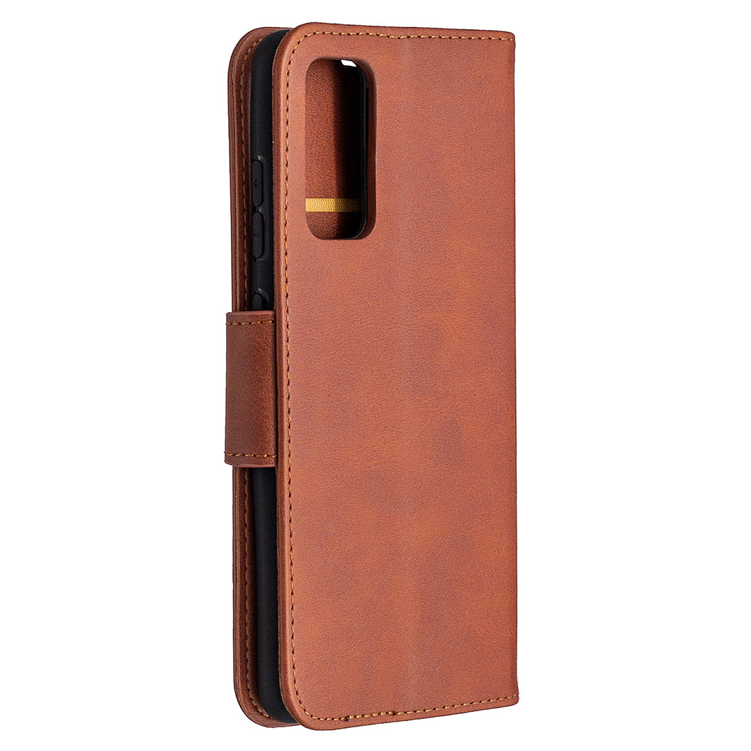 PU Leather Wallet Stand Phone Case for Samsung Galaxy S20 FE 4G/FE 5G/S20 Lite/S20 FE 2022 - Coffee