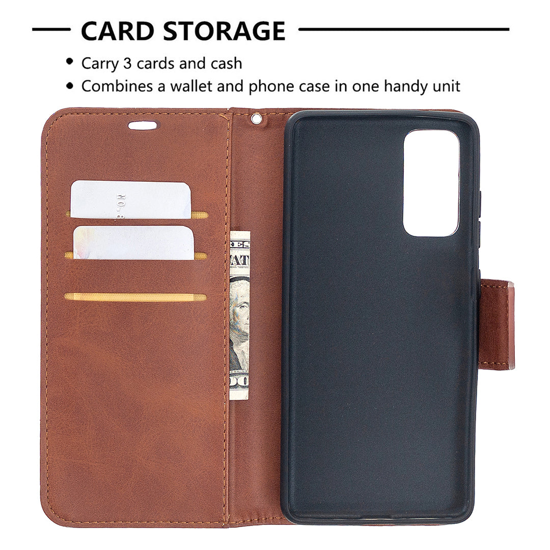 PU Leather Wallet Stand Phone Case for Samsung Galaxy S20 FE 4G/FE 5G/S20 Lite/S20 FE 2022 - Coffee