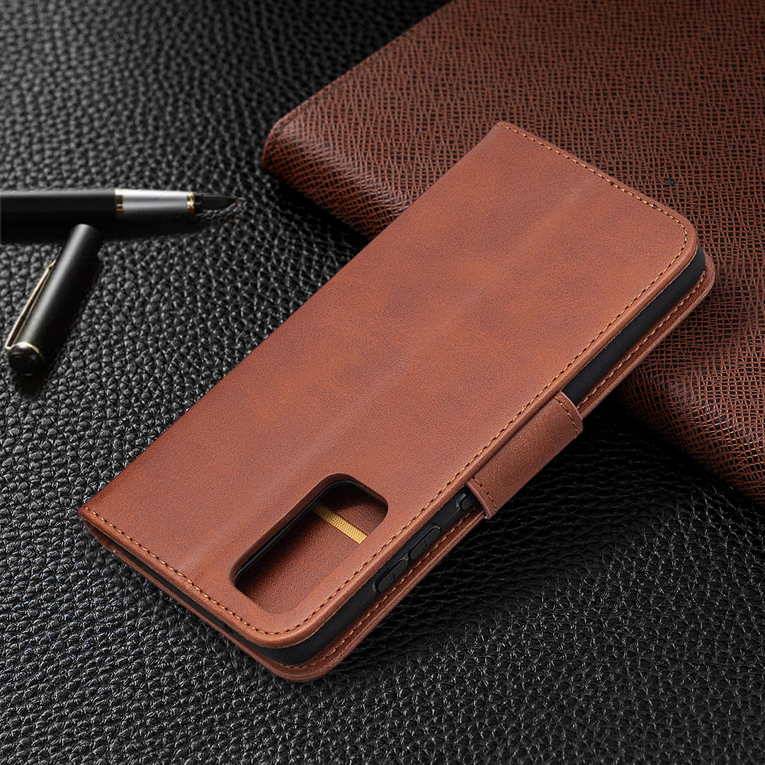 PU Leather Wallet Stand Phone Case for Samsung Galaxy S20 FE 4G/FE 5G/S20 Lite/S20 FE 2022 - Coffee